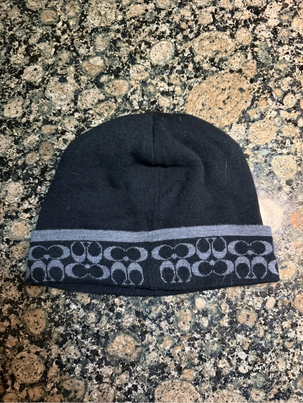 Coach Black & Gray Logo Knit Beanie and Scarf Set